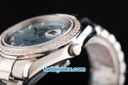 Rolex Day Date II Automatic Movement Full Steel with Diamond Bezel-Diamond Markers and Light Blue Dial