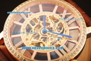 Cartier Rotonde De Cartier Skeleton Automatic Movement Rose Gold Case with Diamond Bezel and Brown Leather Strap