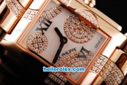 Patek Philippe Twenty-4 Swiss Quartz Movement Rose Gold Case with Diamonds/White Dial and Brown Leather Strap