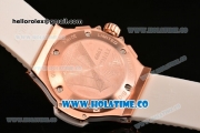 Hublot Big Bang Chrono Miyota OS20 Quartz Rose Gold Case with White Dial Arabic Numeral/Stick Markers and Diamonds Bezel