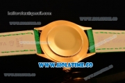 Rolex Cellini Time Asia 2813 Automatic Yellow Gold Case with White Dial Green Leather Strap and Stick Markers