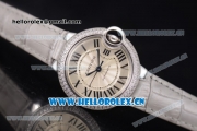 Cartier Ballon Bleu Medium Asia Automatic Steel Case with Silver Dial Grey Leather Strap and Diamonds Bezel (YF)