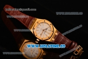 Audemars Piguet Royal Oak 39MM Miyota 9015 Automatic Yellow Gold Case with White Dial Brown Leather Strap and Stick Markers (BP)