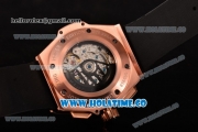 Hublot King Power Swiss Valjoux 7750 Automatic Rose Gold Case with Black Skeleton Dial and Black Rubber Strap (YR)