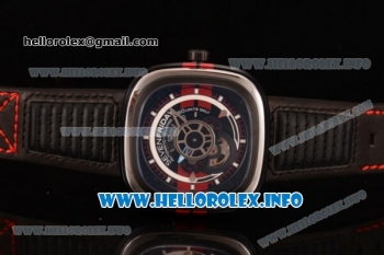 SevenFriday P3-BB Japanese Miyota 8215 Automatic Steel Case with Skeleton Dial and Black Leather Strap