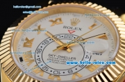 Rolex Sky-Dweller Asia 2813 Automatic Gold Case Roman Markers with Black Leather Strap and White Dial