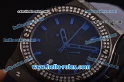 Hublot Classic Fusion Chronograph Miyota Quartz PVD Case - Diamond Bezel with Black Dial and Blue Rubber Strap - 7750 Coating