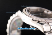 Rolex Day Date II Automatic Movement Full Steel with Diamond Bezel-Diamond Markers and Grey Dial