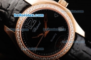 Chopard Happy Sport Swiss Quartz Movement Rose Gold Case with Diamond Bezel and Black Dial