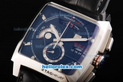 Tag Heuer Monaco Calibre 12 Chronograph Miyota Quartz Movement Steel Case with Black Dial and Black Leather Strap