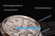 Cartier Calibre De Swiss ETA 2824 Automatic Steel Case with White Dial Roman Numeral Markers and Black Leather Strap