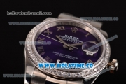Rolex Datejust Asia 2813 Automatic Steel Case with Purple Dial Diamonds Bezel and Roman Numeral Markers (BP)