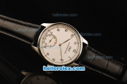 IWC Portuguese Asia 6497 Manual Winding Movement Steel Case with White Dial and Black Leather Strap