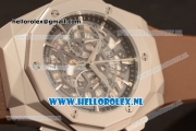 Hublot Classic Fusion Aerofusion Chronograph Orlinski Japanese Miyota OS20 Quartz Steel Case with Black Dial Stick Markers and Brown Rubber Strap