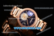 Cartier Rotonde De Miyota Quartz Rose Gold Case/Bracelet with Blue Dial and Diamonds Bezel