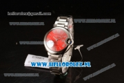 Cartier Ballon Bleu De Japanese Miyota Quartz Steel Case with Red Dial Roman Numberal Markers and Steel Bracelet