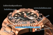 Rolex GMT-Master II Oyster Perpetual Swiss ETA 2836 Automatic Movement Full Rose Gold with Black Bezel and Black Dial