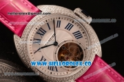 Cartier Cle de Cartier Flying Tourbillon Swiss Tourbillon Manual Steel Case with White Dial and Pink Leather Strap (ZF)