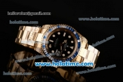 Rolex GMT Master II Asia 2813 Automatic Yellow Gold/Diamond Case with White Dot Markers and Diamond Bezel - ETA Coating