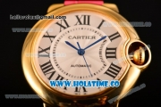 Cartier Ballon Bleu De Medium Asia 4813 Automatic Yellow Gold Case with Silver Dial and Blue Leather Strap - Roman Numeral Markers (GF)