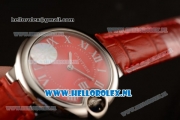 Cartier Ballon Bleu De Japanese Miyota Quartz Steel Case with Red Dial Roman Numberal Markers and Red Genuine Leather Strap