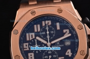 Audemars Piguet Royal Oak Quartz Working Chronograph Movement Rose Gold Case with Black Dial and Strap-White Marking