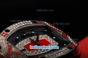 Richard Mille RM007 Silver Case with Diamond Hour Markers-Diamond Bezel and Red Leather Strap