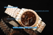 Rolex Datejust Swiss ETA 2836 Automatic Movement Steel Case with Brown Dial and Diamond Bezel-Two Tone Strap