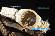 Rolex Datejust Automatic Movement ETA Coating Case with Chocolate Dial and Diamond Bezel-Two Tone Strap