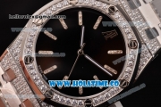 Audemars Piguet Royal Oak 41 Asia 2813 Automatic Diamonds/Steel Case with Black Dial Diamonds Bezel and Stick Markers (EF)