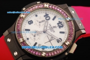 Hublot Big Bang Chronograph Swiss Quartz Movement PVD Case with Diamond Bezel and Pink Rubber Strap-Lady Model