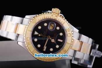 Rolex Yachtmaster Automatic Movement with Black Dial and Round Hour Marker-Two Tone Strap