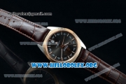 Omega Globemaster Annual Calendar Miyota 9015 Automatic Steel Case with Black Dial Rose Gold Bezel and Brown Leather Strap (AAAF)
