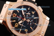 Hublot Big Bang Chronograph Swiss Quartz Rose Gold Case with Diamond Bezel and Black Rubber Strap-Lady Size