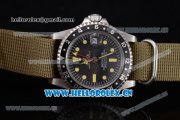 Rolex GMT-Master Asia 2813 Automatic Steel Case with Black Dial Dot Markers and Army Green Nylon Strap