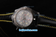 Breitling Avenger Chronograph Quartz Movement PVD Case with Black Dial and Yellow Numeral Marker-Black Leather Strap