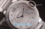 Cartier Ballon Bleu De Miyota Quartz Movement White Dial with Diamond Bezel and Diamond Markers