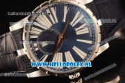 Roger Dubuis Excalibur Clone Roger Dubuis RD830 Automatic Steel Case with Blue Dial Stick Markers and Black Genuine Leather