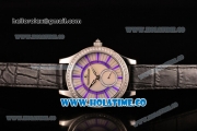 Jaeger-LeCoultre Lady Miyota Quartz Steel Case with White MOP Dial Purple Stick Markers and Black Leather Strap - Diamonds Bezel