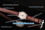 Vacheron Constantin Patrimony Swiss ETA 2824 Automatic Steel Case with Brown Leather Strap White Dial and Diamond Bezel