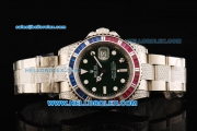 Rolex GMT-Master II Swiss ETA 2836 Automatic Movement Steel Case with Black Dial and Diamond Bezel-Steel Diamond Strap