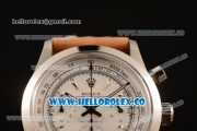 Rolex Explorer Chronograph Miyota OS20 Quartz Steel Case with White Dial Steel Bezel and Brown Leather Strap