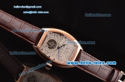 Franck Muller Giga Tourbillon ST22 Automatic Rose Gold Case with Brown Leather Strap and White Dial -Blue Hands