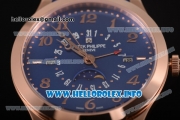 Patek Philippe Grand Complications Perpetual Calendar Miyota Quartz Rose Gold Case with Blue Dial and Arabic Numeral Markers