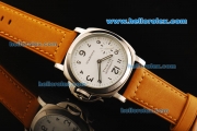 Panerai Luminor Marina PAM113E Manual Winding Movement White Dial with Black Arabic Numerals and Leather Strap