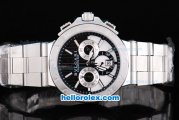 Bvlgari Calibro 303 Quartz with Black Stripe Dial and White Case-Small Calendar-stainless steel Strap