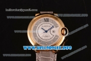 Cartier Ballon Bleu De Large Asia 4813 Automatic Yellow Gold Case with Sliver Dial and Grey Leather strap