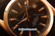 Omega Seamaster Co-Axial Automatic Rose Gold Case with Black Dial and Black Leather Strap - ETA Coating