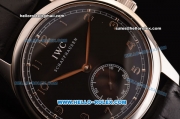 IWC Portuguese Swiss ETA 2836 Automatic Steel Case with Black Dial - Numeral Markers and Black Leather Strap