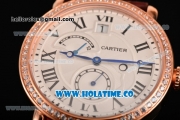 Cartier Rotonde Second Time Zone Day/Night Asia Manual Winding Rose Gold Case with White Dial Diamonds Bezel and Black Roman Numeral Markers